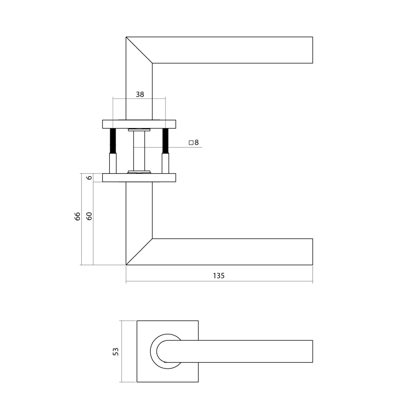Intersteel Türdrücker Q 04 auf Rosette verdeckt 53x53x6mm PVD messing matt