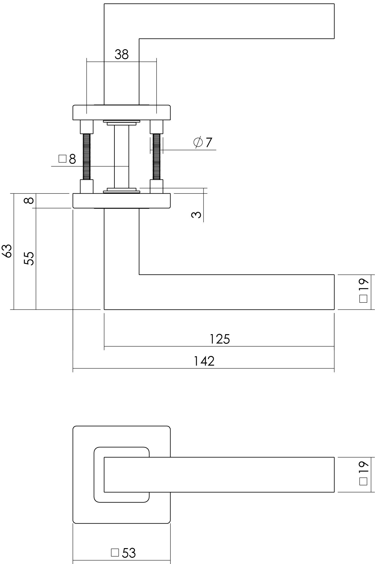 Intersteel Türdrücker Vierkant auf Rosette 53x53x8 mm EN1906/4 mit BB-Rosetten Edelstahl gebürstet