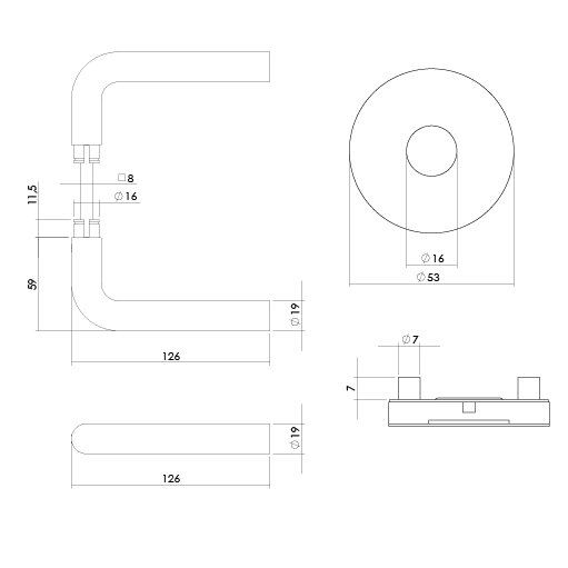 Intersteel Türgriff Luzern mit Rosette massiv verdeckt ø53x10mm mit Stütznocken PVD messing vibriert