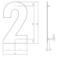 Intersteel Hausnummer 2 XL Höhe 30 cm Edelstahl/Mattschwarz