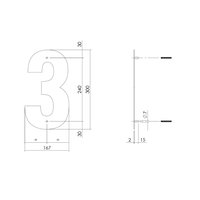 Intersteel Hausnummer 3 XL Höhe 30 cm Edelstahl gebürstet