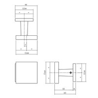 Intersteel Haustürknopf eckig 64x64mm auf Hinterplatte 54x54mm versetzt einseitiger Befestigung PVD 