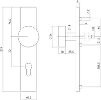 Intersteel Knopf auf rechteckigem Schild mit Profilzylinder-Lochung 72 mm Edelstahl gebürstet