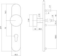 Intersteel Knopf auf Schild mit Profilzylinder-Lochung 72 mm Edelstahl gebürstet